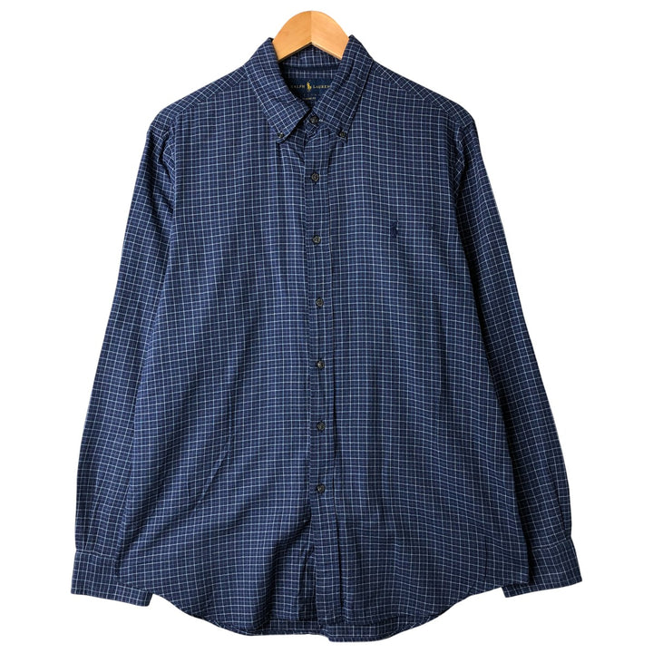 Ralph Lauren Classic Fit Long Sleeve Button Down Check Shirt, Men's Size L cotton navy blue type Vintage Second Hand