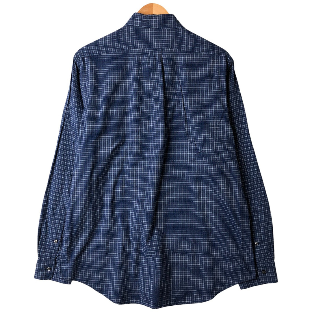 Ralph Lauren Classic Fit Long Sleeve Button Down Check Shirt, Men's Size L cotton navy blue type Vintage Second Hand