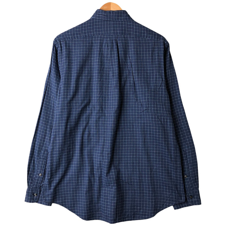 Ralph Lauren Classic Fit Long Sleeve Button Down Check Shirt, Men's Size L cotton navy blue type Vintage Second Hand