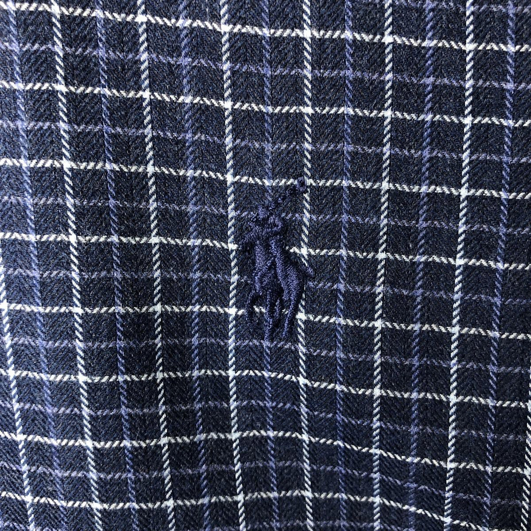Ralph Lauren Classic Fit Long Sleeve Button Down Check Shirt, Men's Size L cotton navy blue type Vintage Second Hand