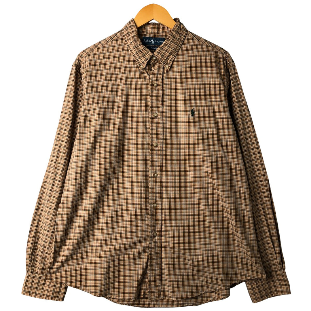 Ralph Lauren CUSTOM FIT long sleeve button down check shirt men's XL size cotton Beige type Vintage Second Hand