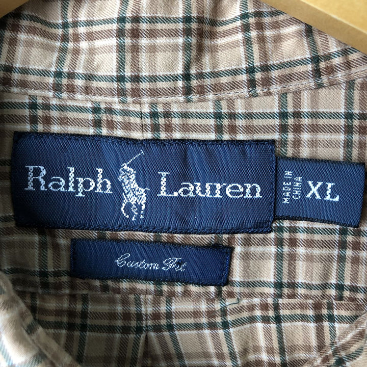 Ralph Lauren CUSTOM FIT long sleeve button down check shirt men's XL size cotton Beige type Vintage Second Hand