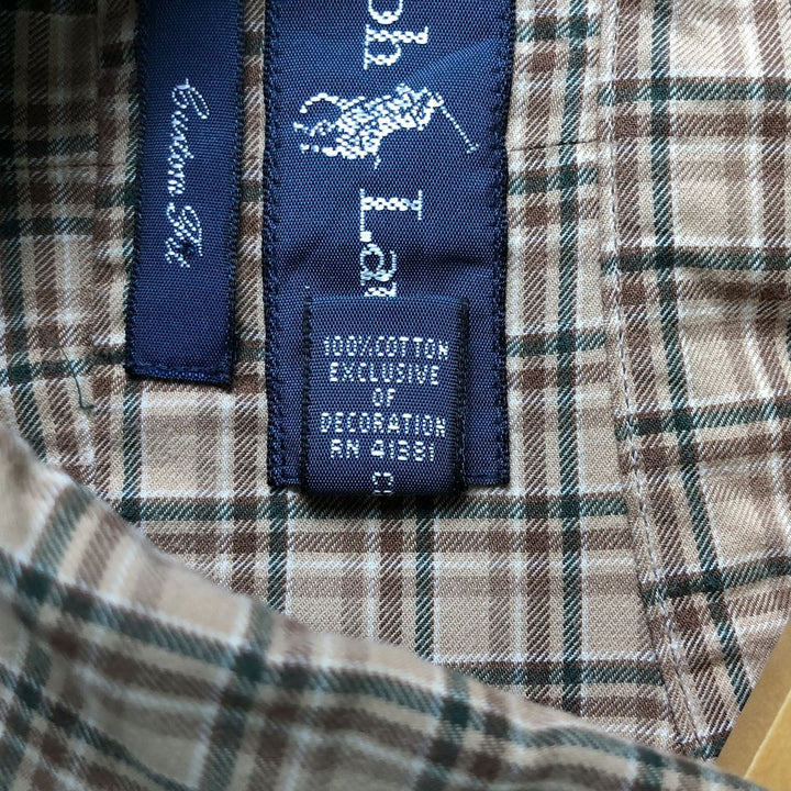 Ralph Lauren CUSTOM FIT long sleeve button down check shirt men's XL size cotton Beige type Vintage Second Hand