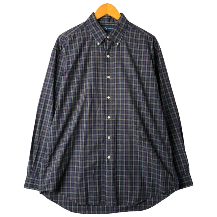Ralph Lauren BLAKE long sleeve button down check shirt, men's size L cotton navy blue type Vintage Second Hand