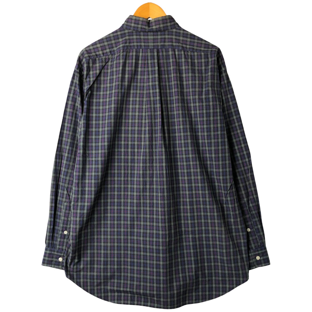 Ralph Lauren BLAKE long sleeve button down check shirt, men's size L cotton navy blue type Vintage Second Hand