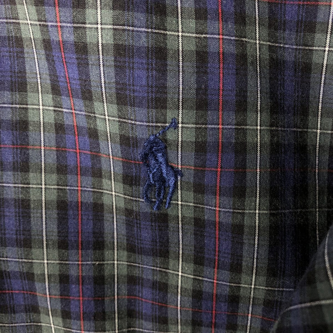 Ralph Lauren BLAKE long sleeve button down check shirt, men's size L cotton navy blue type Vintage Second Hand