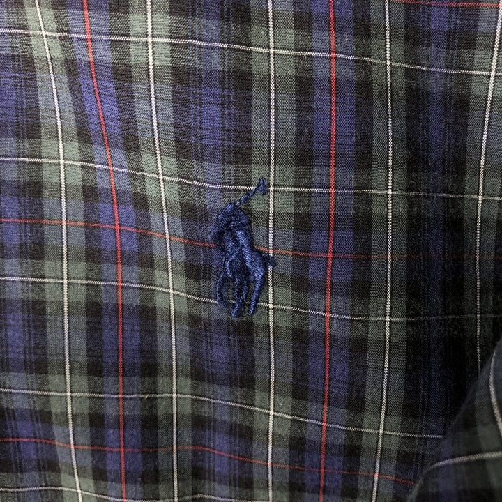 Ralph Lauren BLAKE long sleeve button down check shirt, men's size L cotton navy blue type Vintage Second Hand