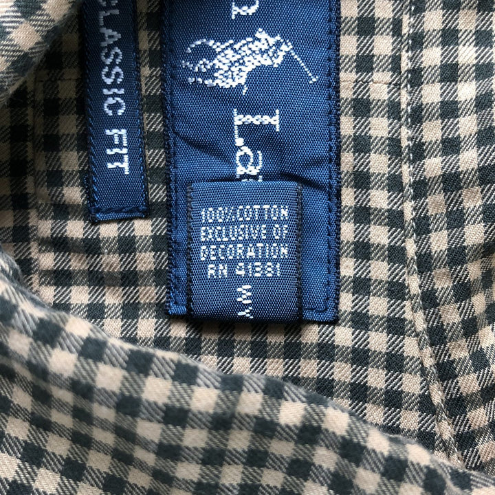 Ralph Lauren Classic Fit Gingham Check Long Sleeve Button Down Check Shirt Men's XL cotton beige type brown Vintage Second Hand