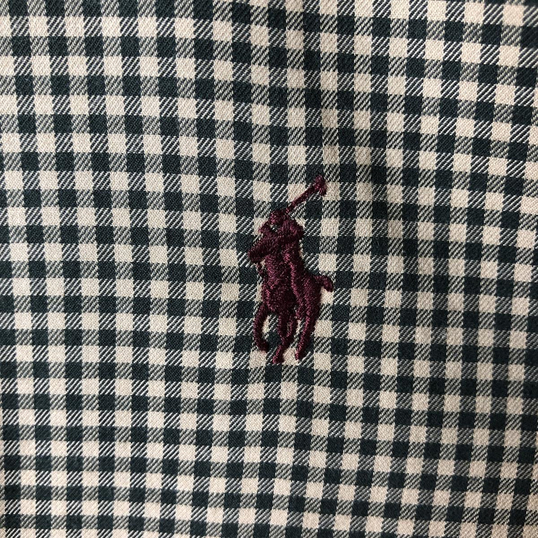 Ralph Lauren Classic Fit Gingham Check Long Sleeve Button Down Check Shirt Men's XL cotton beige type brown Vintage Second Hand