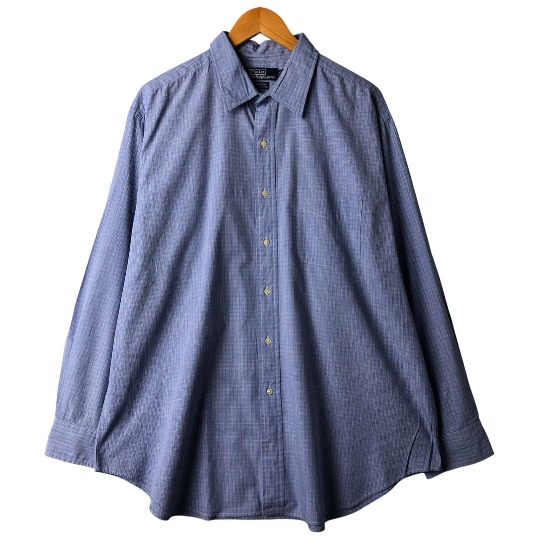 Ralph Lauren POLO by Ralph Lauren ANDREW long-sleeved check shirt, men's size XXL cotton Navy blue Vintage Second Hand