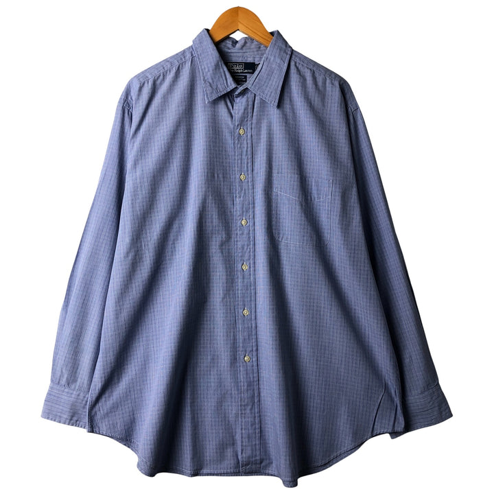 Ralph Lauren POLO by Ralph Lauren ANDREW long-sleeved check shirt, men's size XXL cotton Navy blue Vintage Second Hand