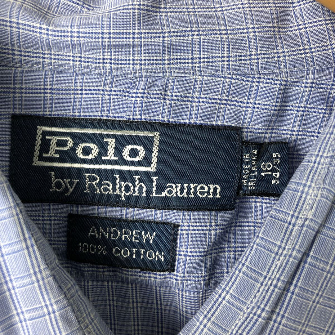 Ralph Lauren POLO by Ralph Lauren ANDREW long-sleeved check shirt, men's size XXL cotton Navy blue Vintage Second Hand