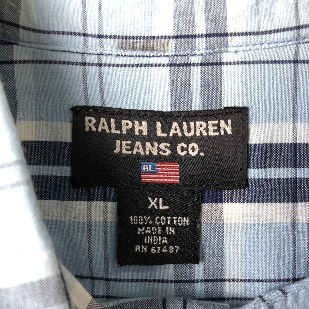 Ralph Lauren Jeans Co. long-sleeved button-down check shirt, men's size XL cotton navy blue type Vintage Second Hand