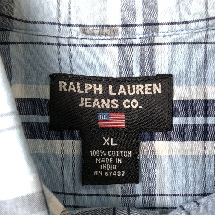 Ralph Lauren Jeans Co. long-sleeved button-down check shirt, men's size XL cotton navy blue type Vintage Second Hand