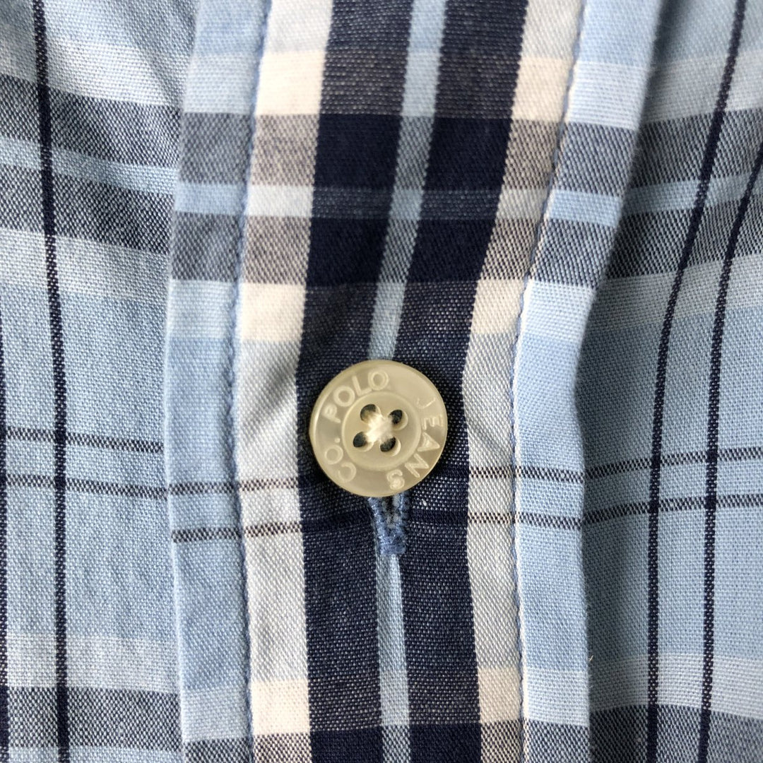 Ralph Lauren Jeans Co. long-sleeved button-down check shirt, men's size XL cotton navy blue type Vintage Second Hand