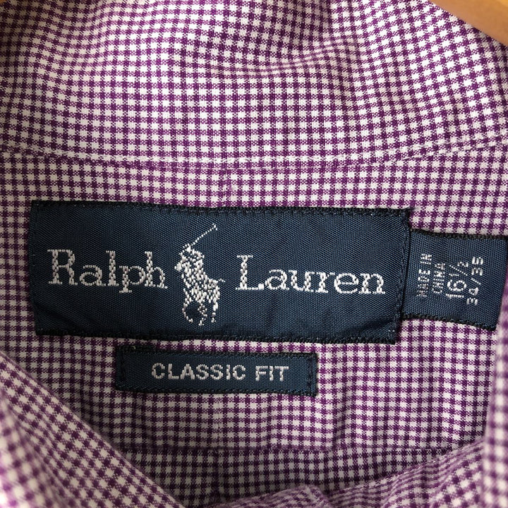 Ralph Lauren Classic Fit Gingham Check Long Sleeve Button Down Check Shirt Men's Size L cotton Red type red-purple Vintage Second Hand