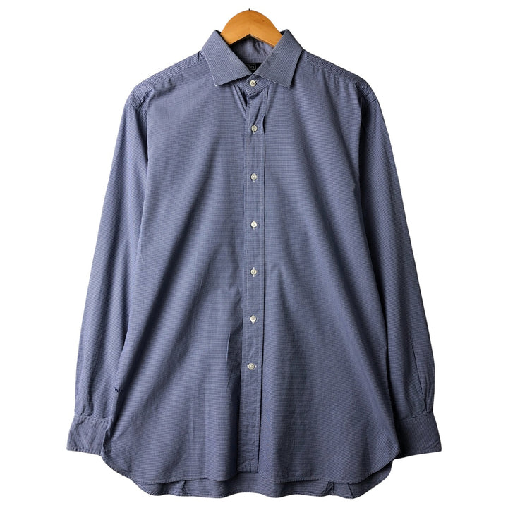 Ralph Lauren Regent Classic Fit Gingham Check Long Sleeve Button-Down Check Shirt, Men's Size L cotton Navy blue Vintage Second Hand