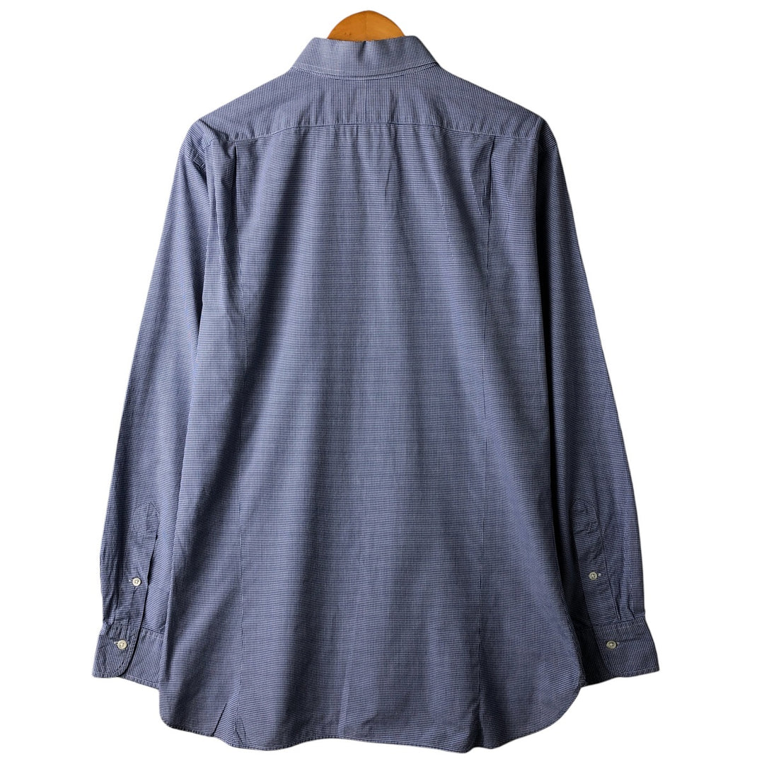 Ralph Lauren Regent Classic Fit Gingham Check Long Sleeve Button-Down Check Shirt, Men's Size L cotton Navy blue Vintage Second Hand