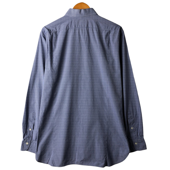 Ralph Lauren Regent Classic Fit Gingham Check Long Sleeve Button-Down Check Shirt, Men's Size L cotton Navy blue Vintage Second Hand