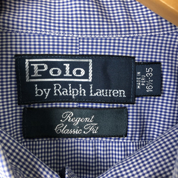 Ralph Lauren Regent Classic Fit Gingham Check Long Sleeve Button-Down Check Shirt, Men's Size L cotton Navy blue Vintage Second Hand