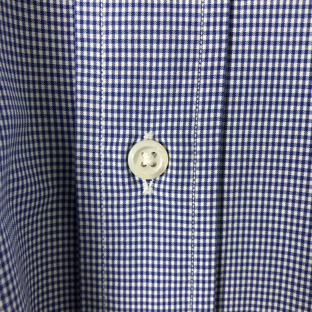 Ralph Lauren Regent Classic Fit Gingham Check Long Sleeve Button-Down Check Shirt, Men's Size L cotton Navy blue Vintage Second Hand