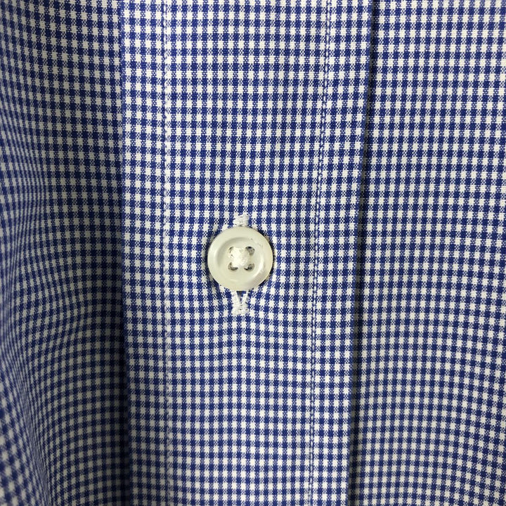 Ralph Lauren Regent Classic Fit Gingham Check Long Sleeve Button-Down Check Shirt, Men's Size L cotton Navy blue Vintage Second Hand