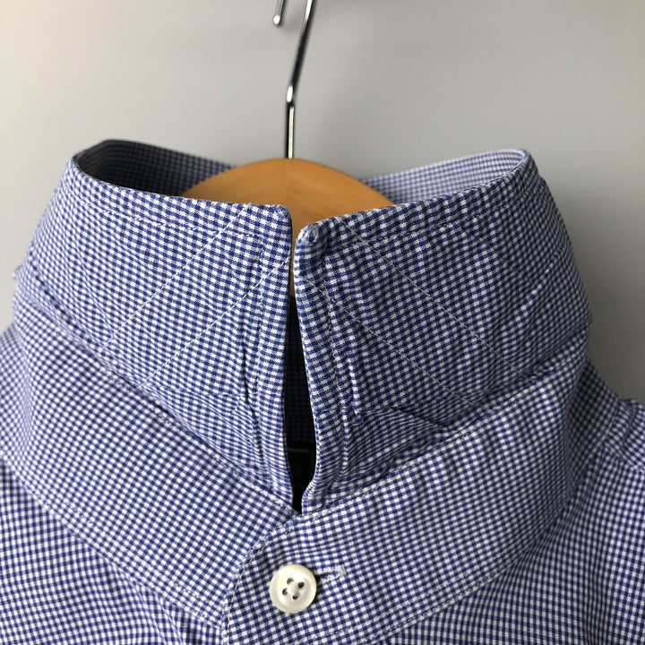 Ralph Lauren Regent Classic Fit Gingham Check Long Sleeve Button-Down Check Shirt, Men's Size L cotton Navy blue Vintage Second Hand