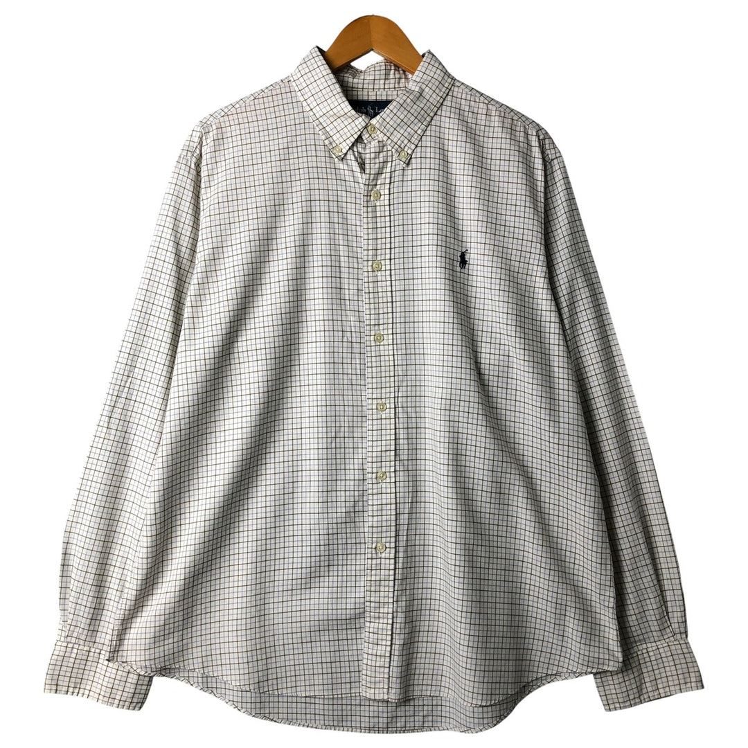 Ralph Lauren long sleeve button down check shirt, men's XL size cotton white type Vintage Second Hand