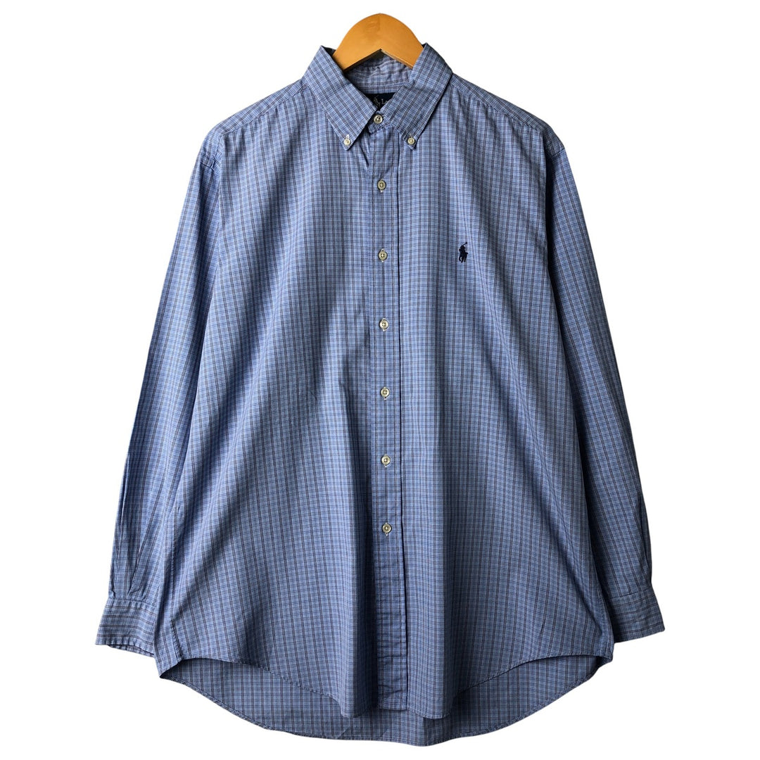 Ralph Lauren YARMOUTH Long Sleeve Button-Down Check Shirt, Men's Size L cotton Blue type light blue Vintage Second Hand