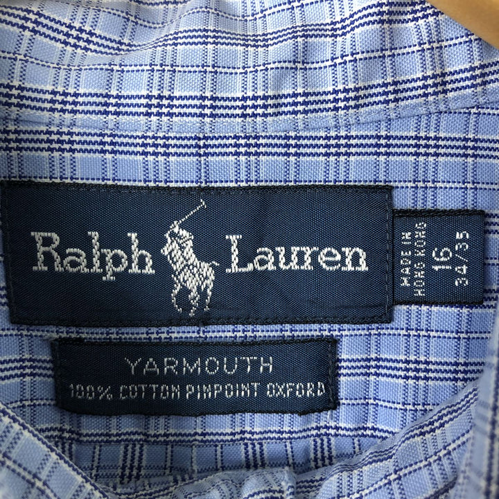 Ralph Lauren YARMOUTH Long Sleeve Button-Down Check Shirt, Men's Size L cotton Blue type light blue Vintage Second Hand