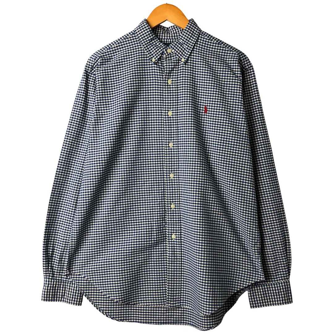 Ralph Lauren Classic Fit Gingham Check Long Sleeve Button Down Check Shirt Men's Size L cotton Navy blue Vintage Second Hand