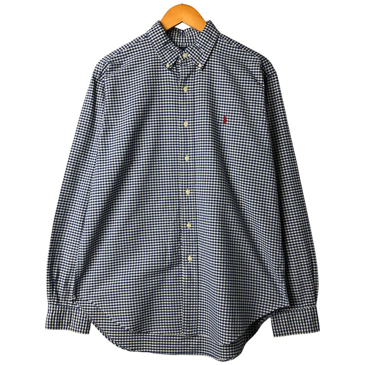 Ralph Lauren Classic Fit Gingham Check Long Sleeve Button Down Check Shirt Men's Size L cotton Navy blue Vintage Second Hand