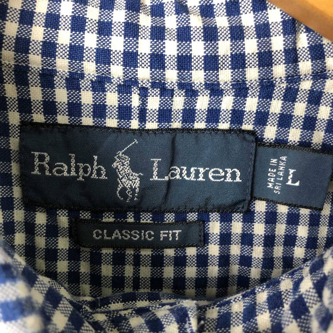 Ralph Lauren Classic Fit Gingham Check Long Sleeve Button Down Check Shirt Men's Size L cotton Navy blue Vintage Second Hand
