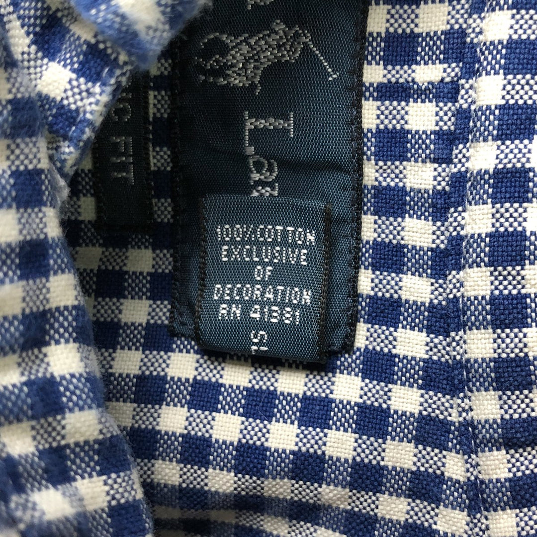 Ralph Lauren Classic Fit Gingham Check Long Sleeve Button Down Check Shirt Men's Size L cotton Navy blue Vintage Second Hand