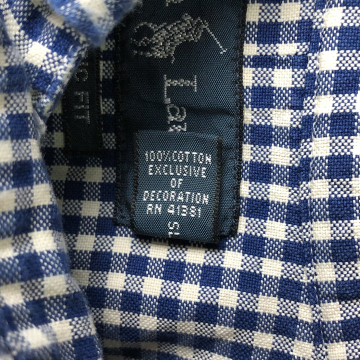 Ralph Lauren Classic Fit Gingham Check Long Sleeve Button Down Check Shirt Men's Size L cotton Navy blue Vintage Second Hand