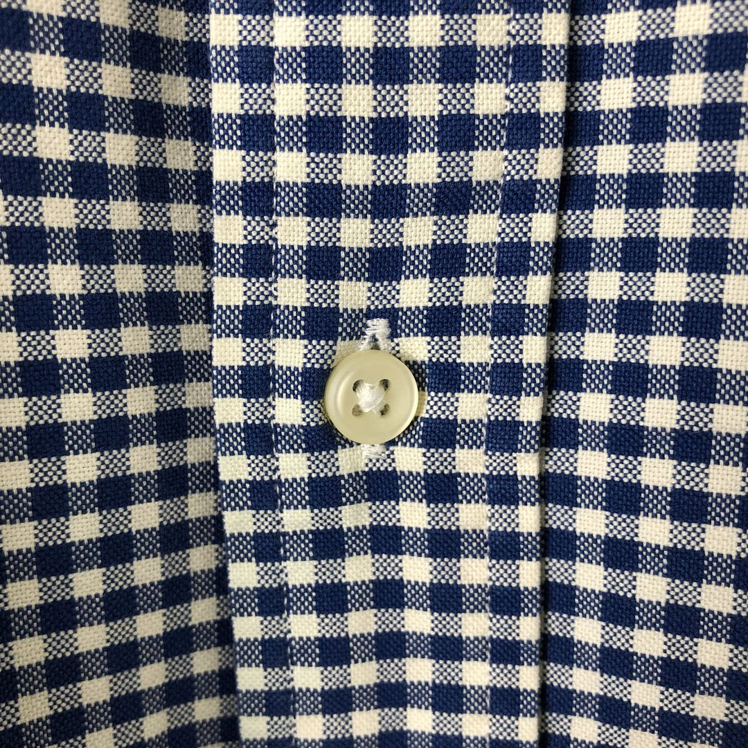 Ralph Lauren Classic Fit Gingham Check Long Sleeve Button Down Check Shirt Men's Size L cotton Navy blue Vintage Second Hand