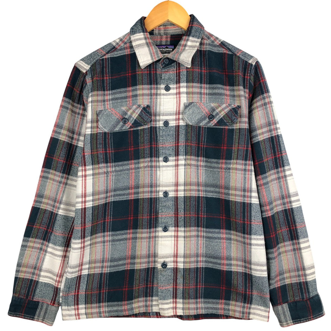 Patagonia 53947FA12 Long Sleeve Flannel Check Box Shirt, Men's Size Small Organic cotton navy blue type Vintage Second Hand