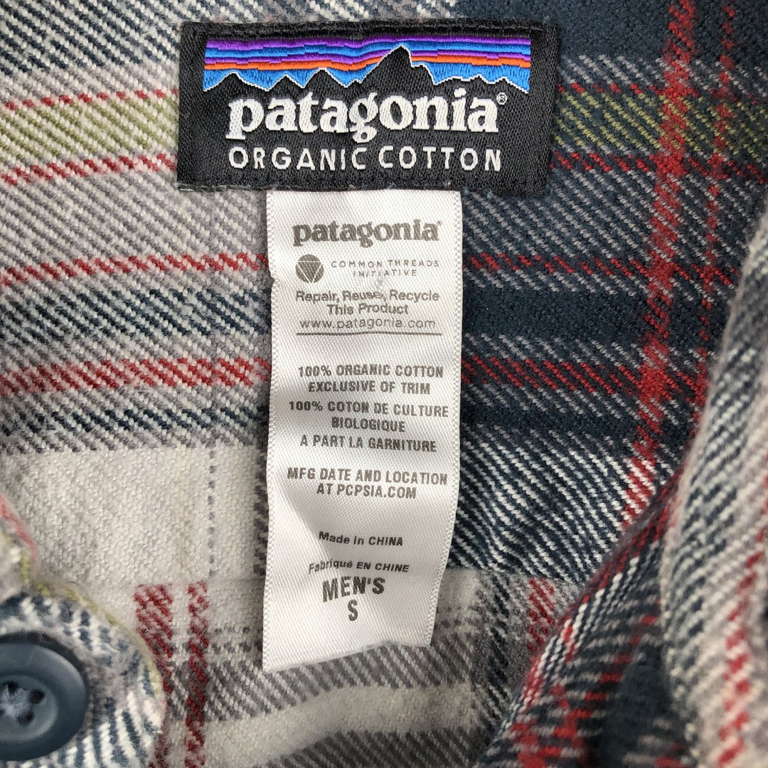 Patagonia 53947FA12 Long Sleeve Flannel Check Box Shirt, Men's Size Small Organic cotton navy blue type Vintage Second Hand