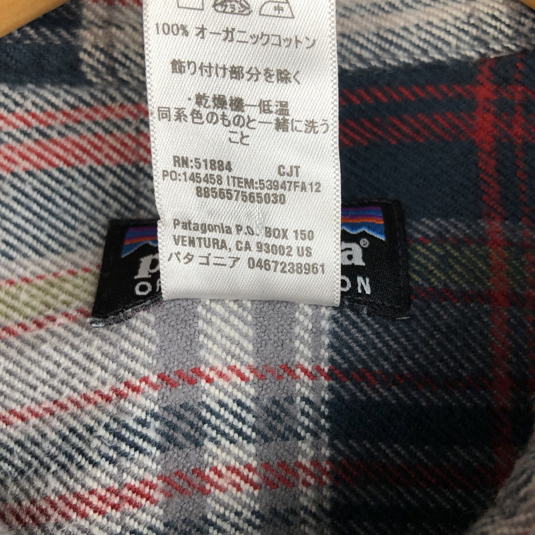 Patagonia 53947FA12 Long Sleeve Flannel Check Box Shirt, Men's Size Small Organic cotton navy blue type Vintage Second Hand