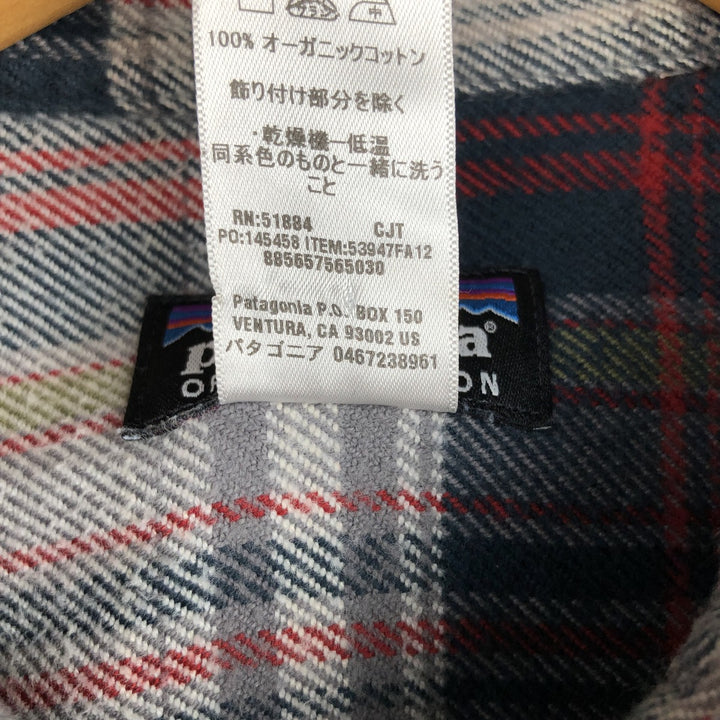 Patagonia 53947FA12 Long Sleeve Flannel Check Box Shirt, Men's Size Small Organic cotton navy blue type Vintage Second Hand