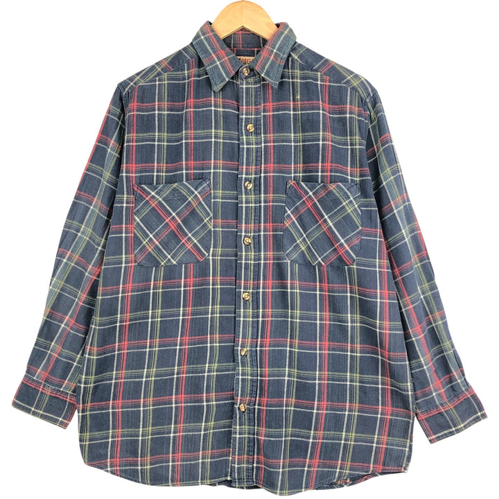 90s-00'S Big Mac Light Flannel Check Long Sleeve Shirt, Men's Size Medium, Heavyweight, Vintage cotton navy blue type Vintage Second Hand