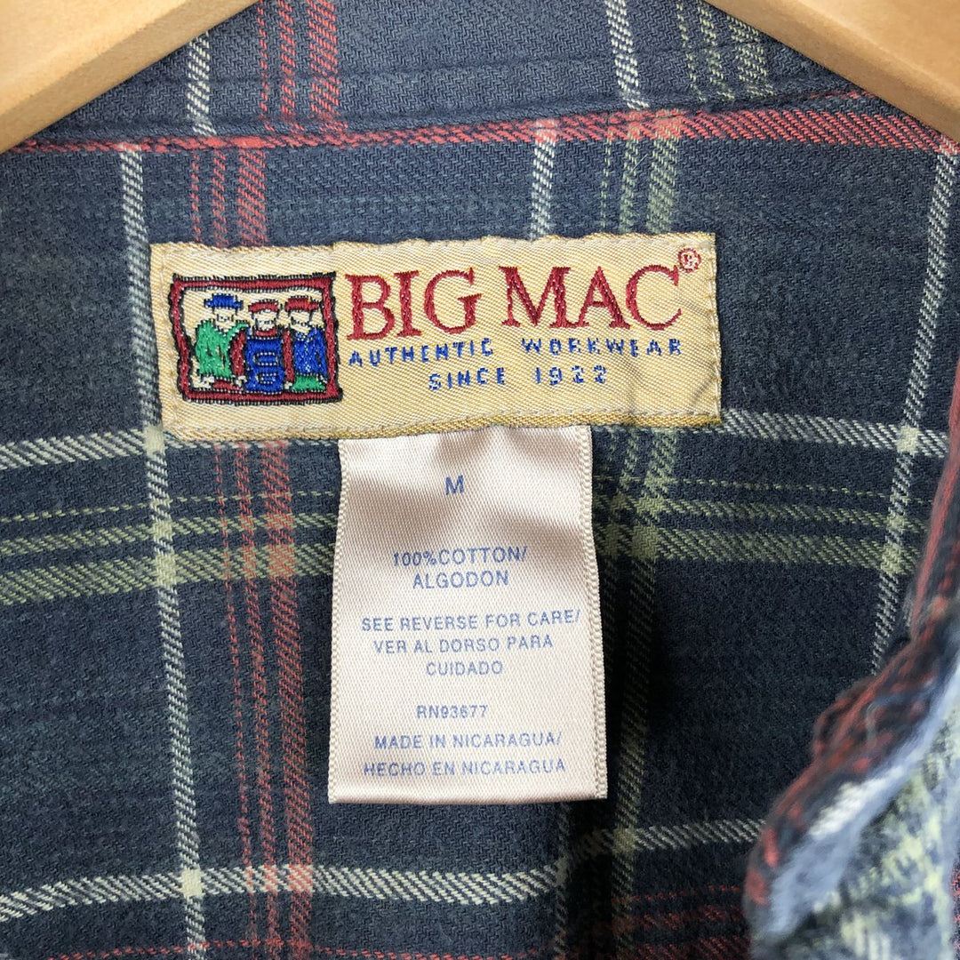 90s-00'S Big Mac Light Flannel Check Long Sleeve Shirt, Men's Size Medium, Heavyweight, Vintage cotton navy blue type Vintage Second Hand