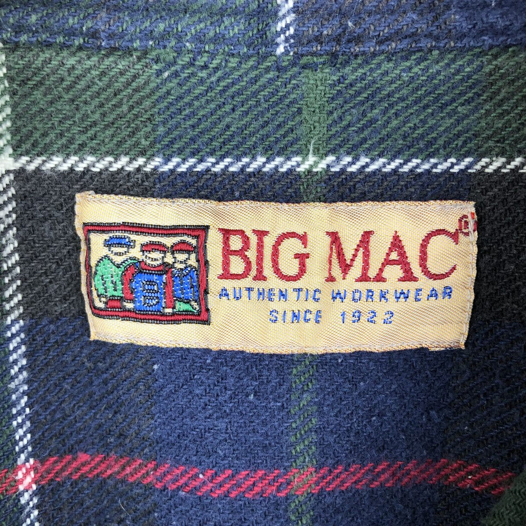 90'S Vintage Big Mac Long Sleeve Heavy Flannel Check Shirt, Men's Size Medium cotton green type Vintage Second Hand