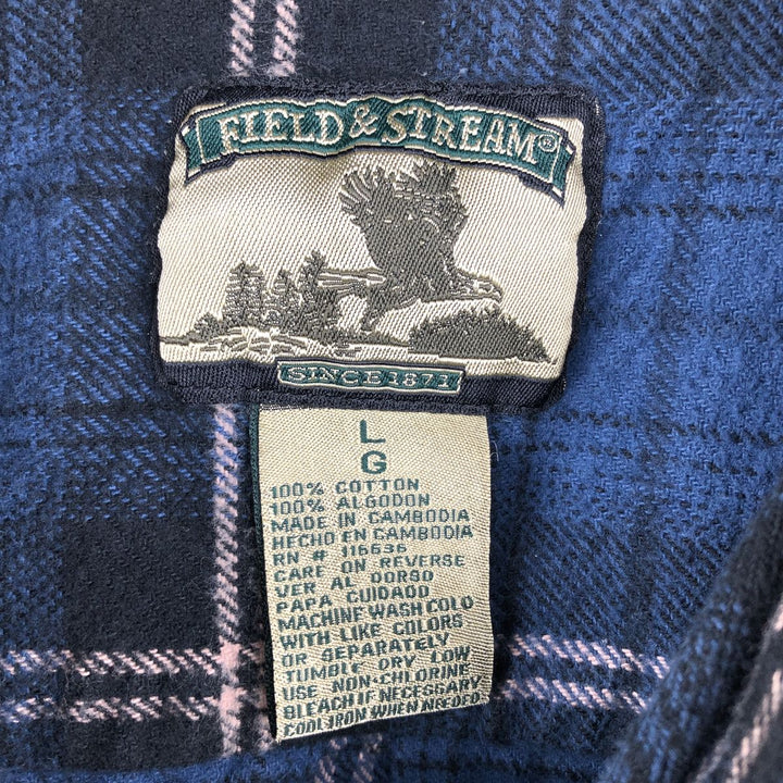 FIELD AND STREAM Flannel Check Shirt, Men's Size L cotton blue type Vintage Second Hand
