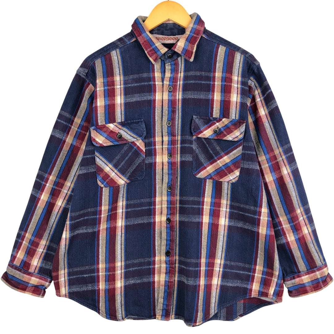McGREGOR Long Sleeve Heavy Flannel Check Shirt, Men's Size L cotton navy blue type Vintage Second Hand