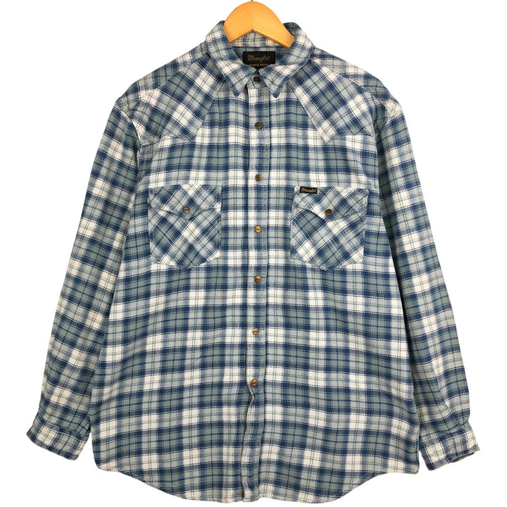 Wrangler Authentic Western Flannel Check Shirt, Men's Size XL cotton blue type Vintage Second Hand