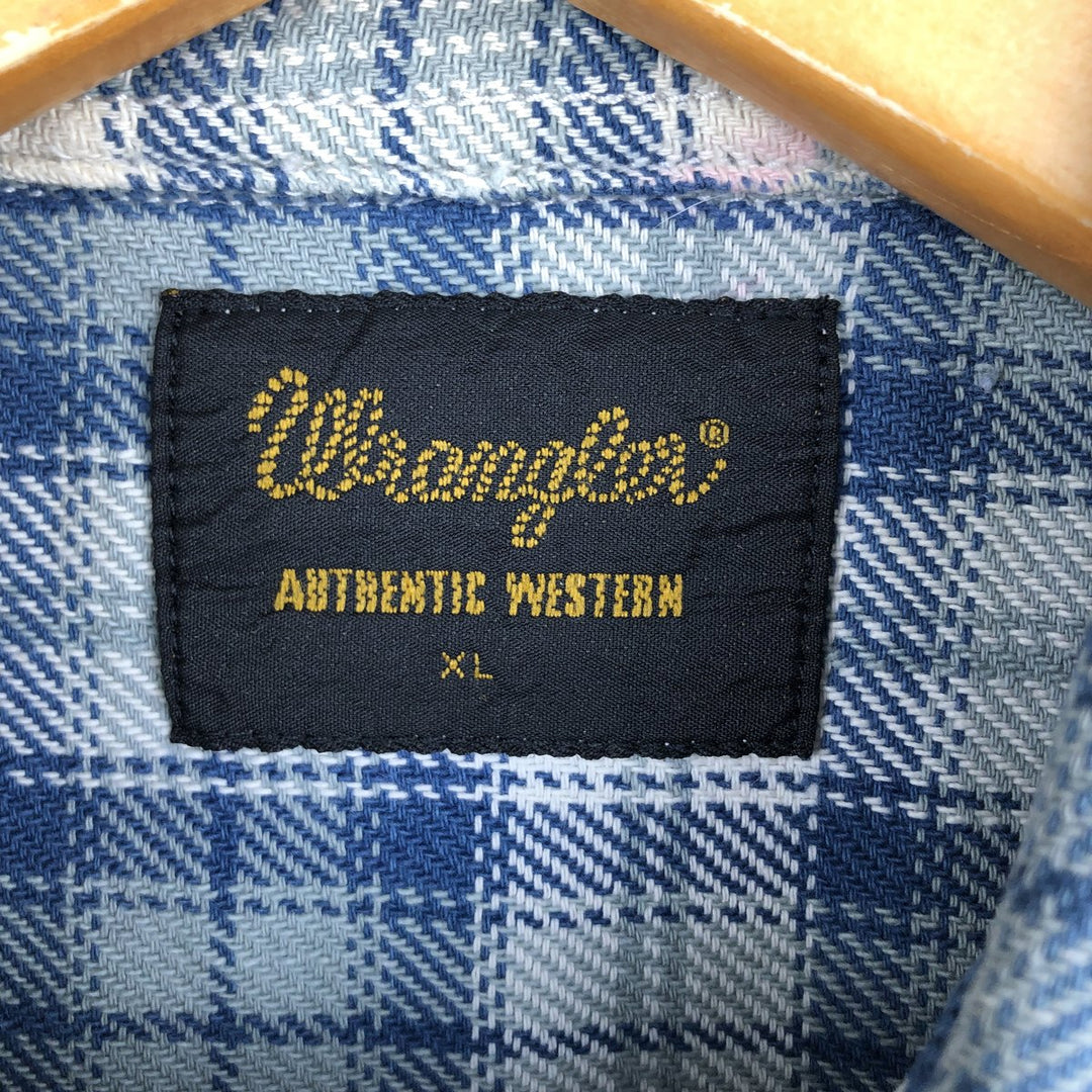 Wrangler Authentic Western Flannel Check Shirt, Men's Size XL cotton blue type Vintage Second Hand