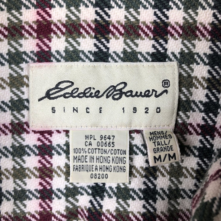 Eddie Bauer Long Sleeve Button Down Flannel Check Shirt, Men's Medium cotton Khaki type Vintage Second Hand