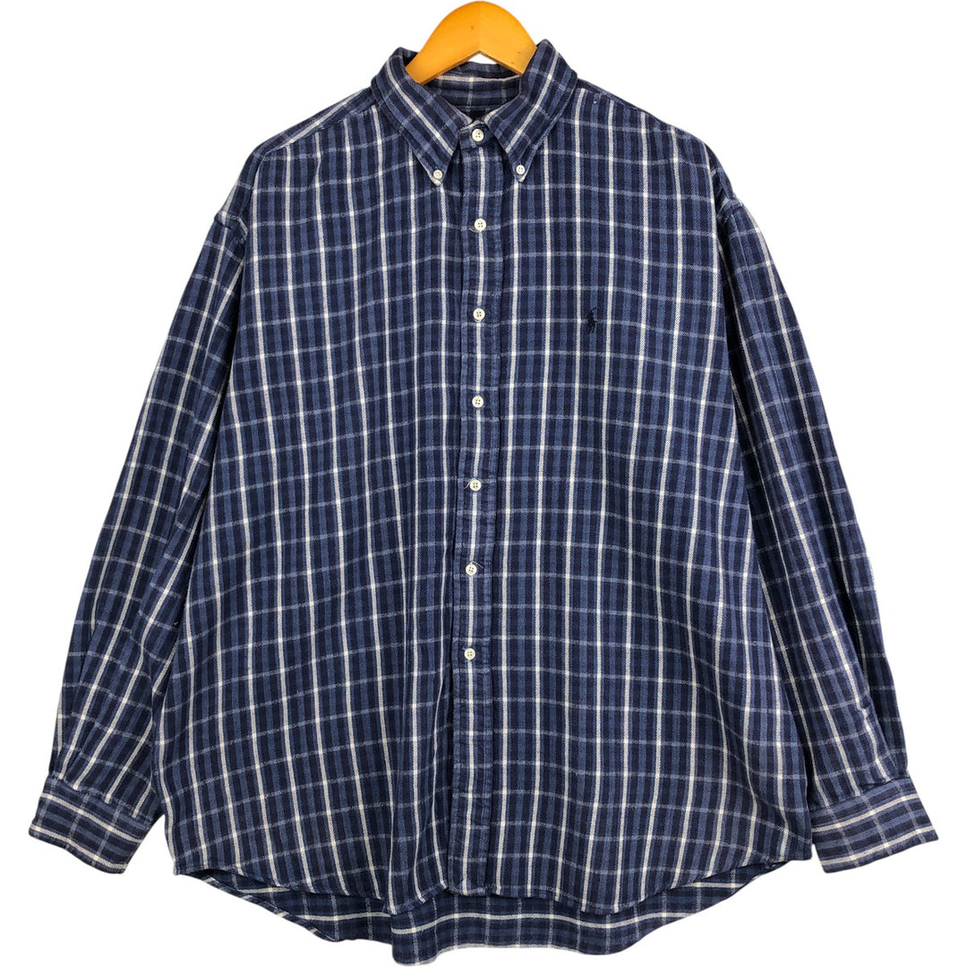 Ralph Lauren BLAIRE long sleeve button down light flannel check shirt men's XL size cotton blue type Vintage Second Hand