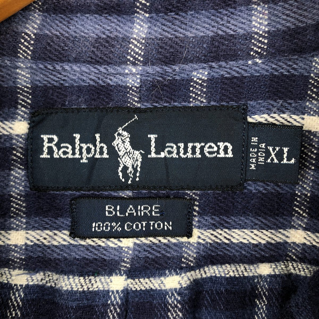Ralph Lauren BLAIRE long sleeve button down light flannel check shirt men's XL size cotton blue type Vintage Second Hand